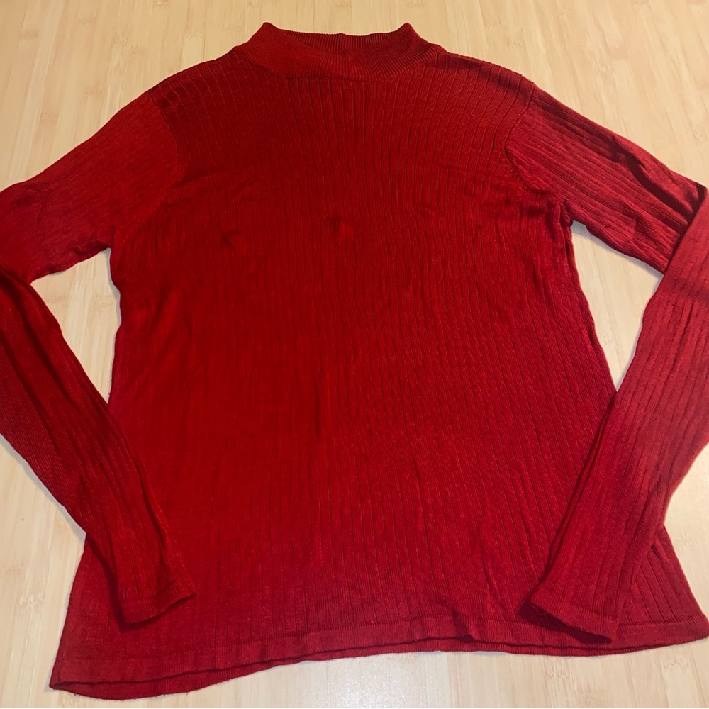 STEPHANIE ANDREWS Women’s Red 100% Silk Mock neck Long Sleeve Knit Large